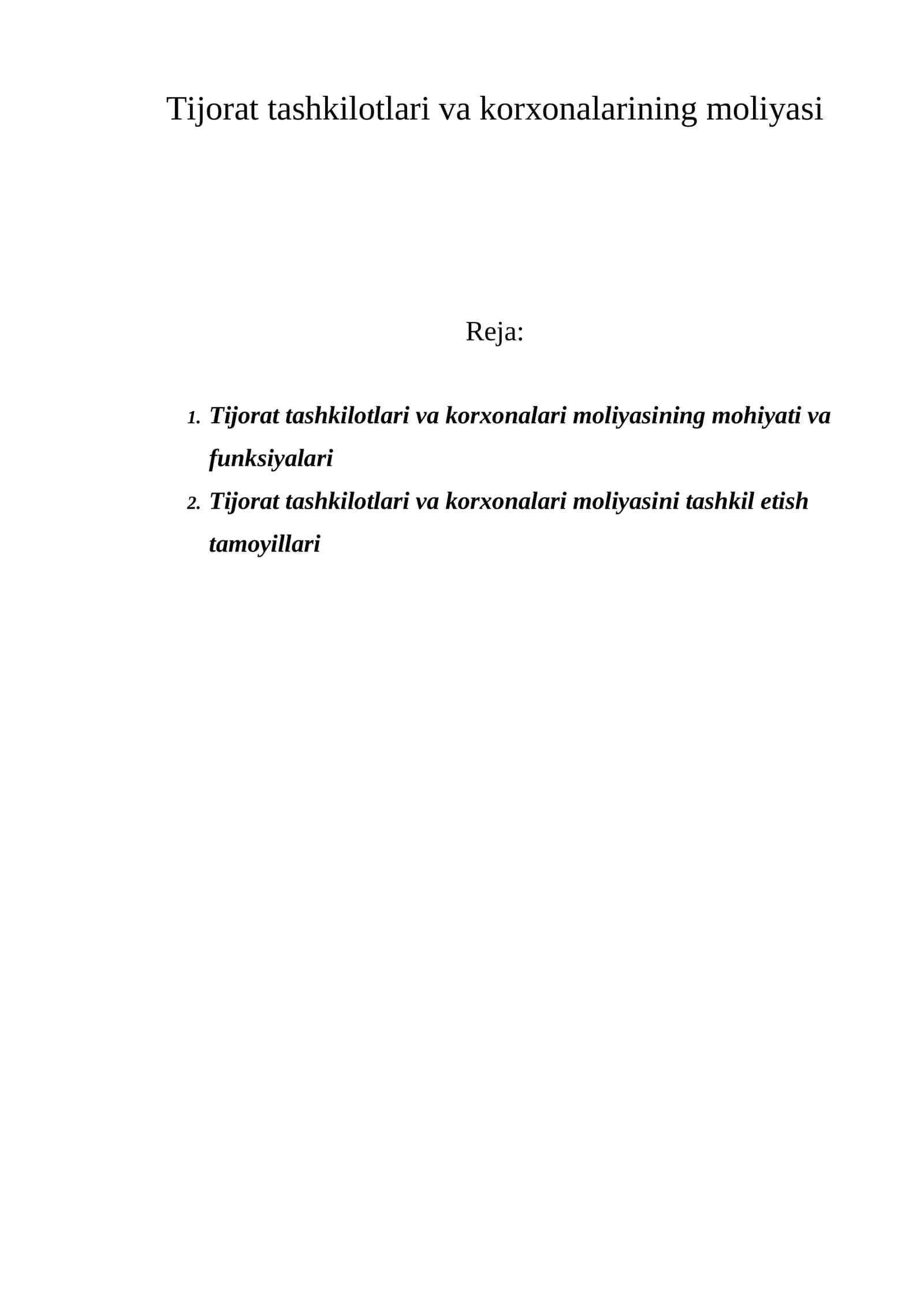 Tijorat Tashkilotlari va Korxonalarining Moliyasi 1