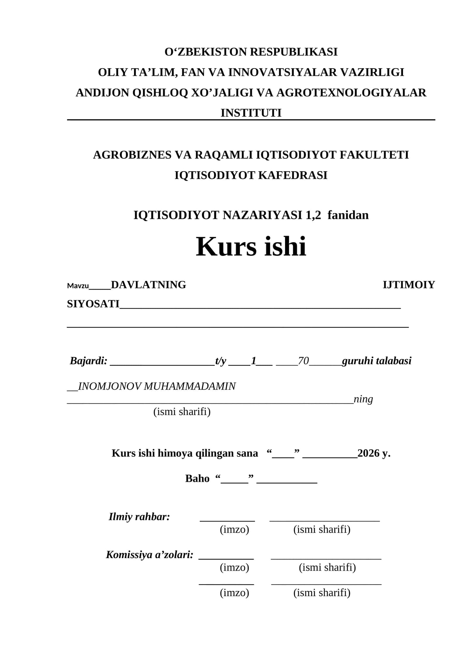 DAVLATNING IJTIMOIY SIYOSATI 1