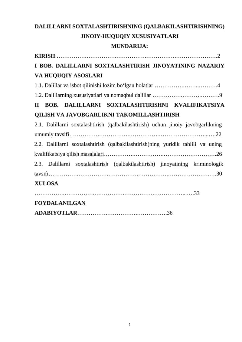DALILLARNI SOXTALASHTIRISHNING (QALBAKILASHTIRISHNING) JINOIY-HUQUQIY XUSUSIYATLARI 1