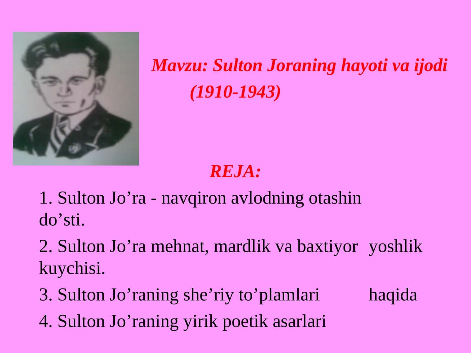 Sulton Joraning hayoti va ijodi (1910-1943) 1
