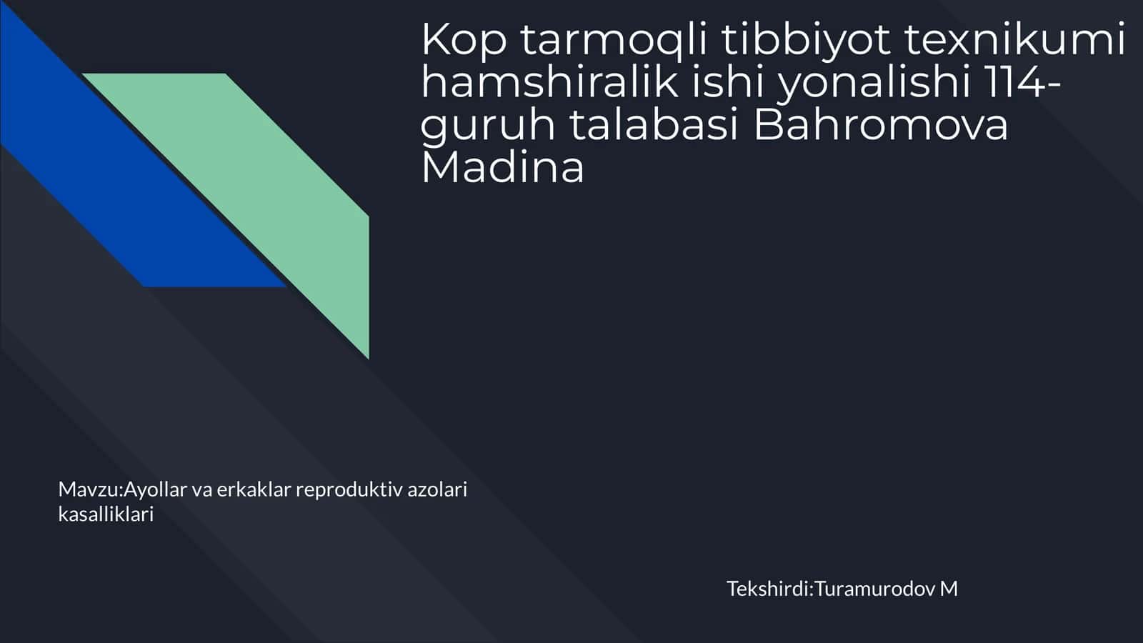 Ayollar va erkaklar reproduktiv azolari kasalliklari 1