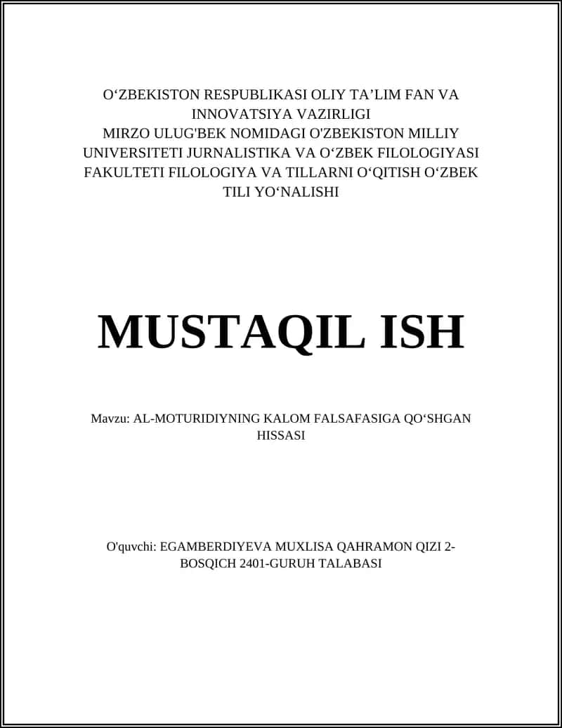 AL-MOTURIDIYNING KALOM FALSAFASIGA QO‘SHGAN HISSASI 1