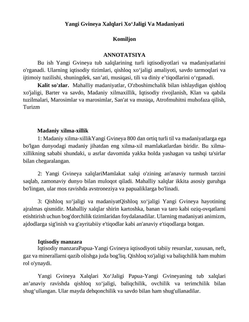 Yangi Gvineya Xalqlari Xo'Jaligi Va Madaniyati 1