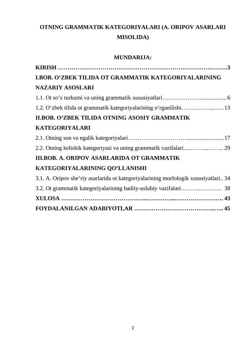 OTNING GRAMMATIK KATEGORIYALARI (A. ORIPOV ASARLARI MISOLIDA) 1