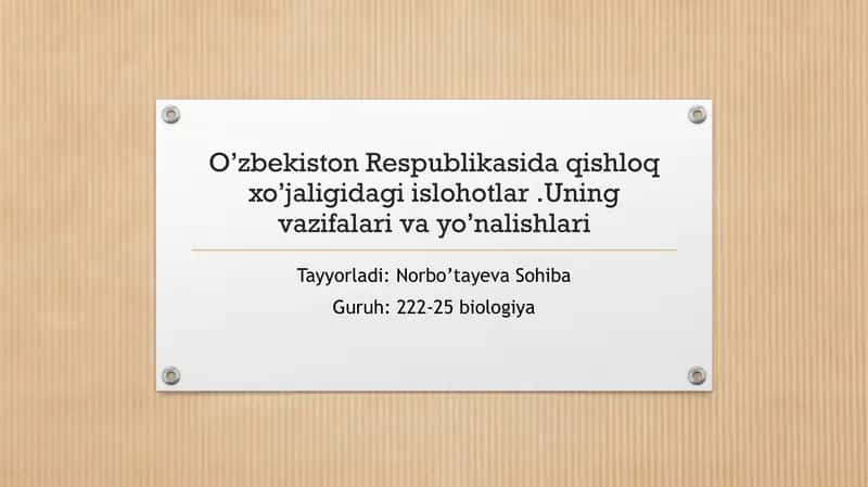O'zbekiston Respublikasida qishloq xo'jaligidagi islohotlar 1