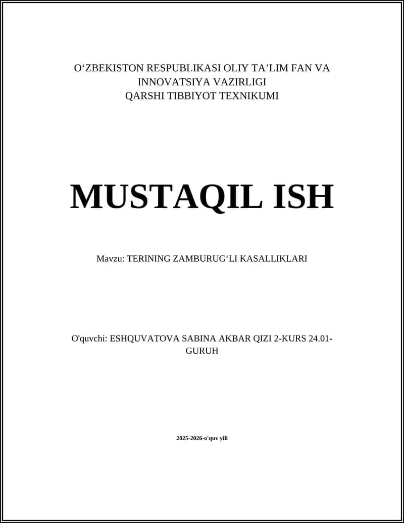 TERINING ZAMBURUGʻLI KASALLIKLARI 1