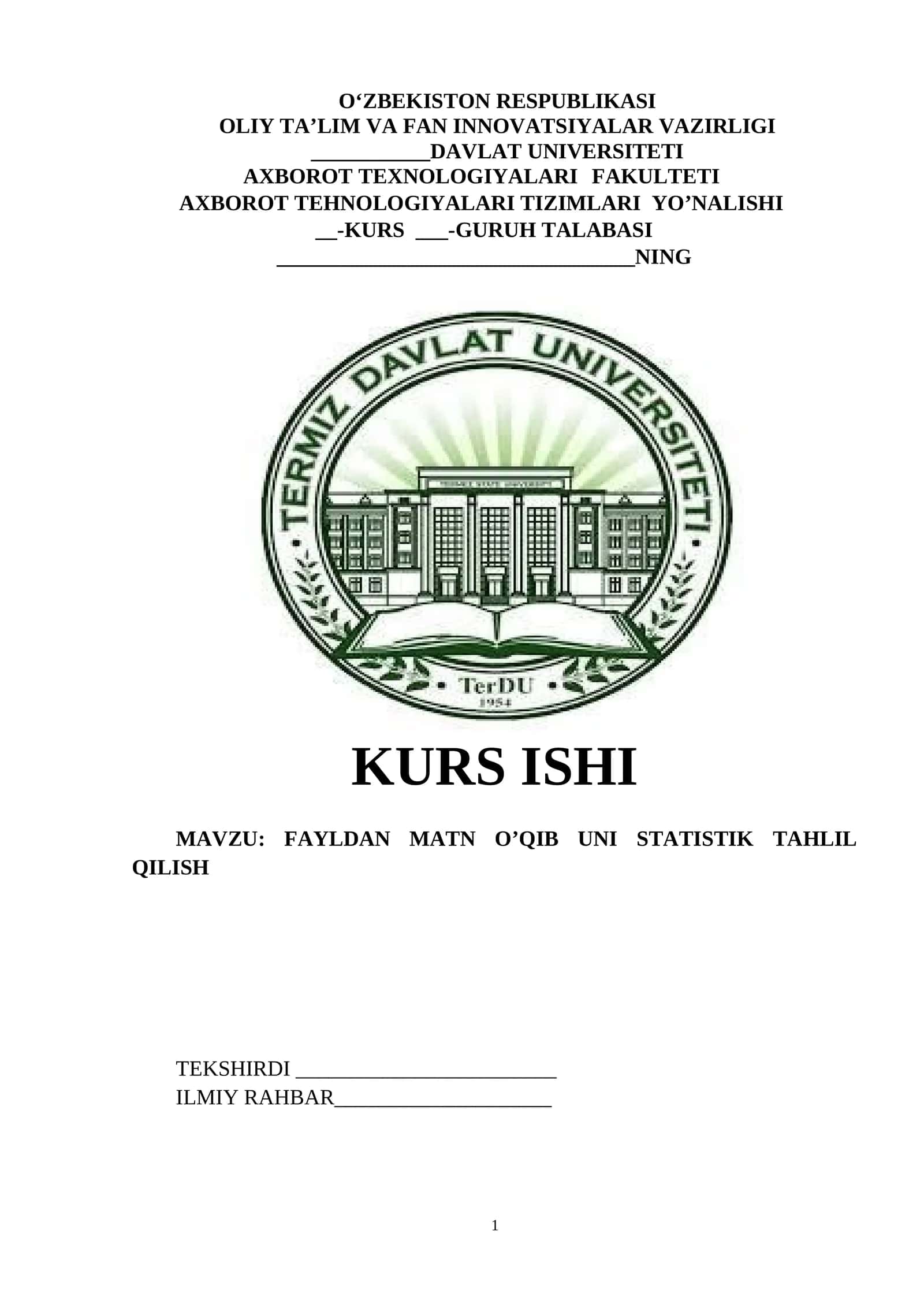 FAYLDAN MATN O'QIB UNI STATISTIK TAHLIL QILISH 1