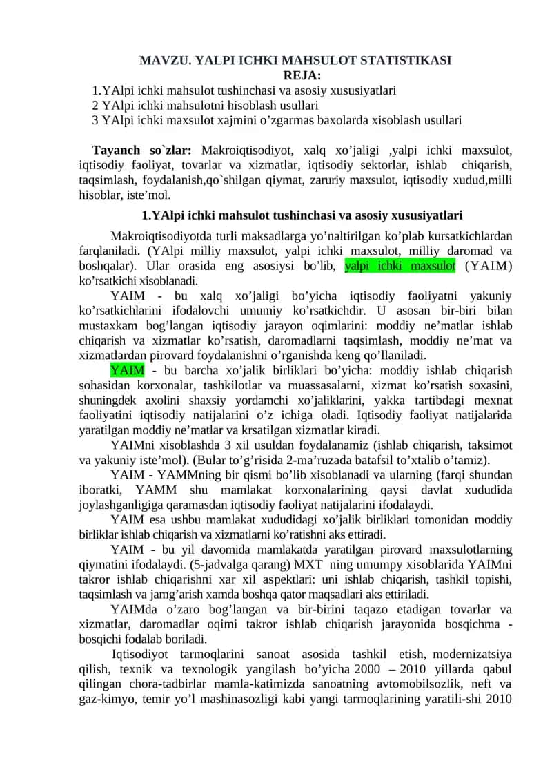 YAlpi ichki mahsulot statistikasi 1