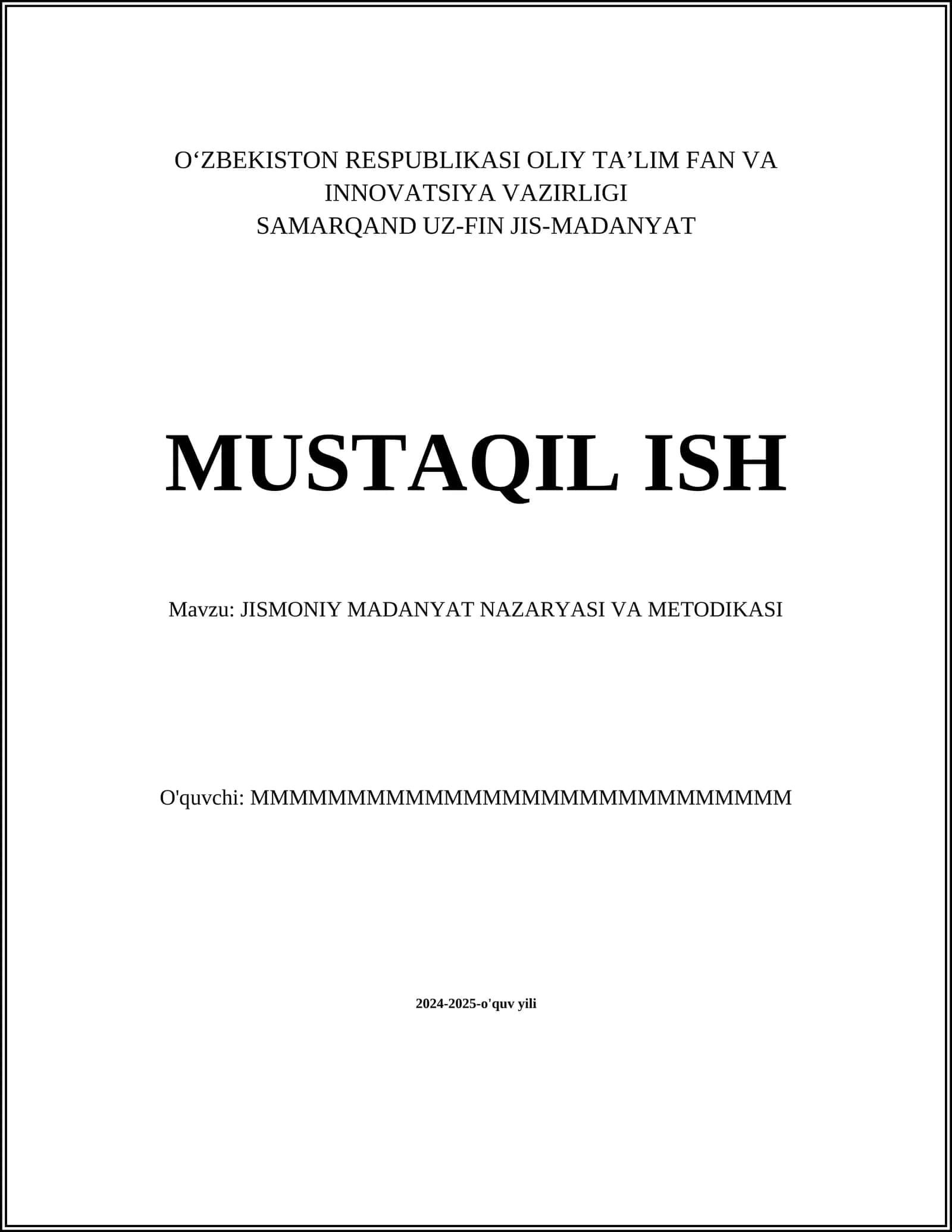 Jismoniy Madaniyat Nazaryasi va Metodikasi 1