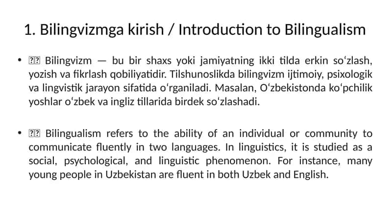 Bilingvizmgakirish/ Introduction to Bilingualism 1
