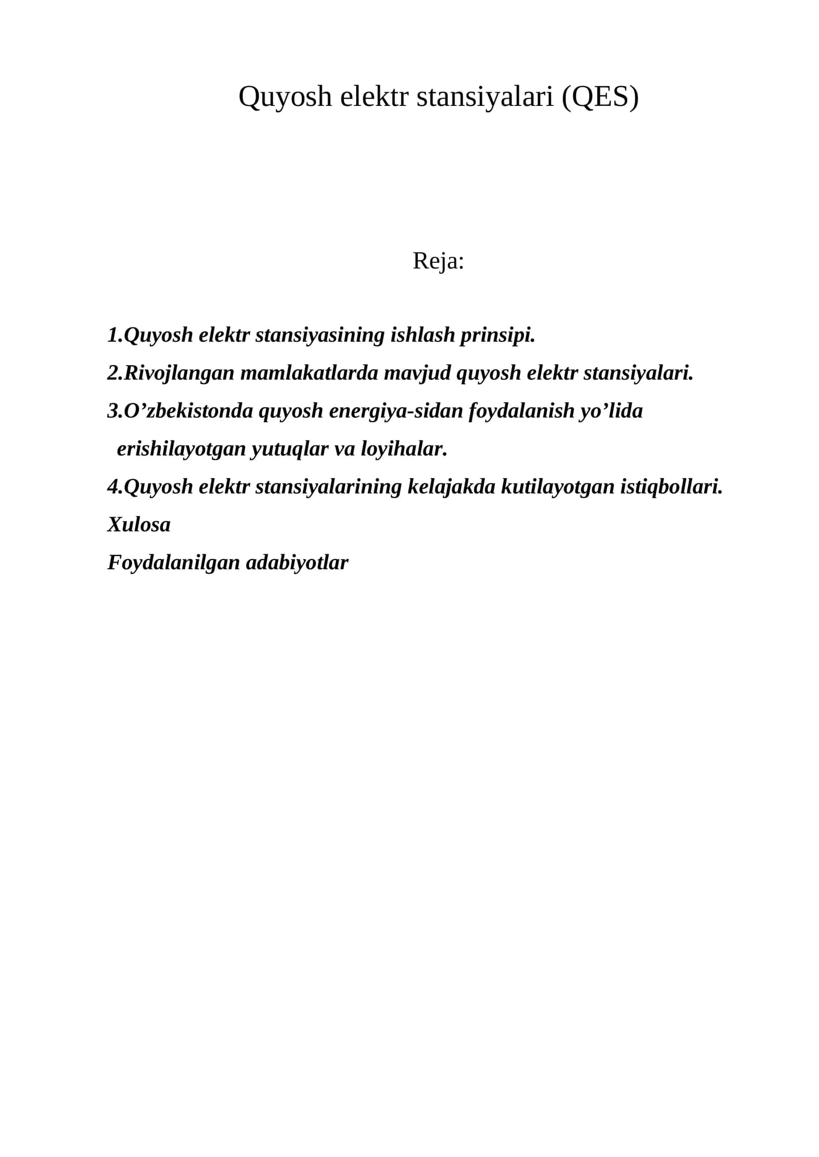 Quyosh elektr stansiyalari (QES) 1