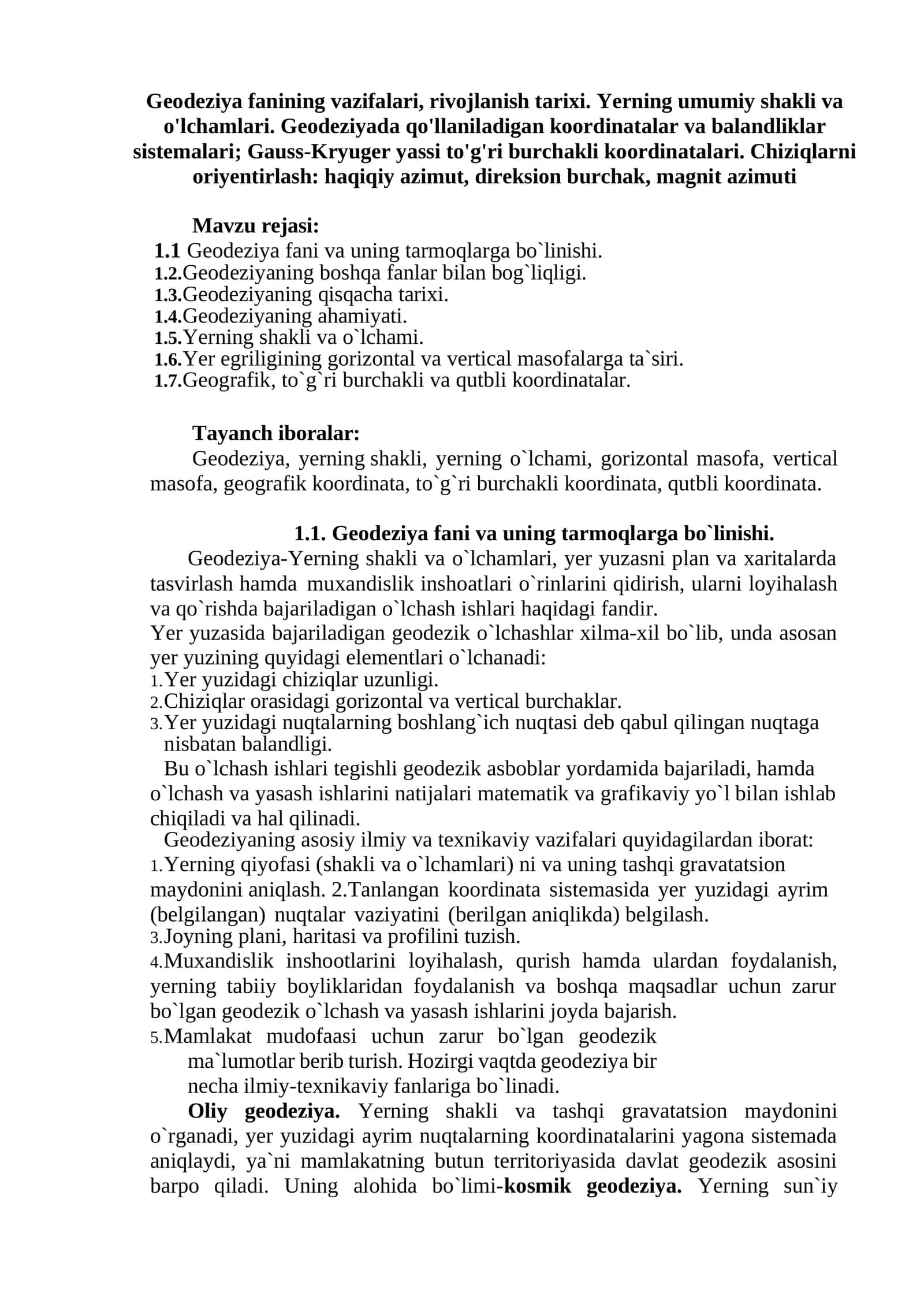 Geodeziya Fanining vazifalari 1
