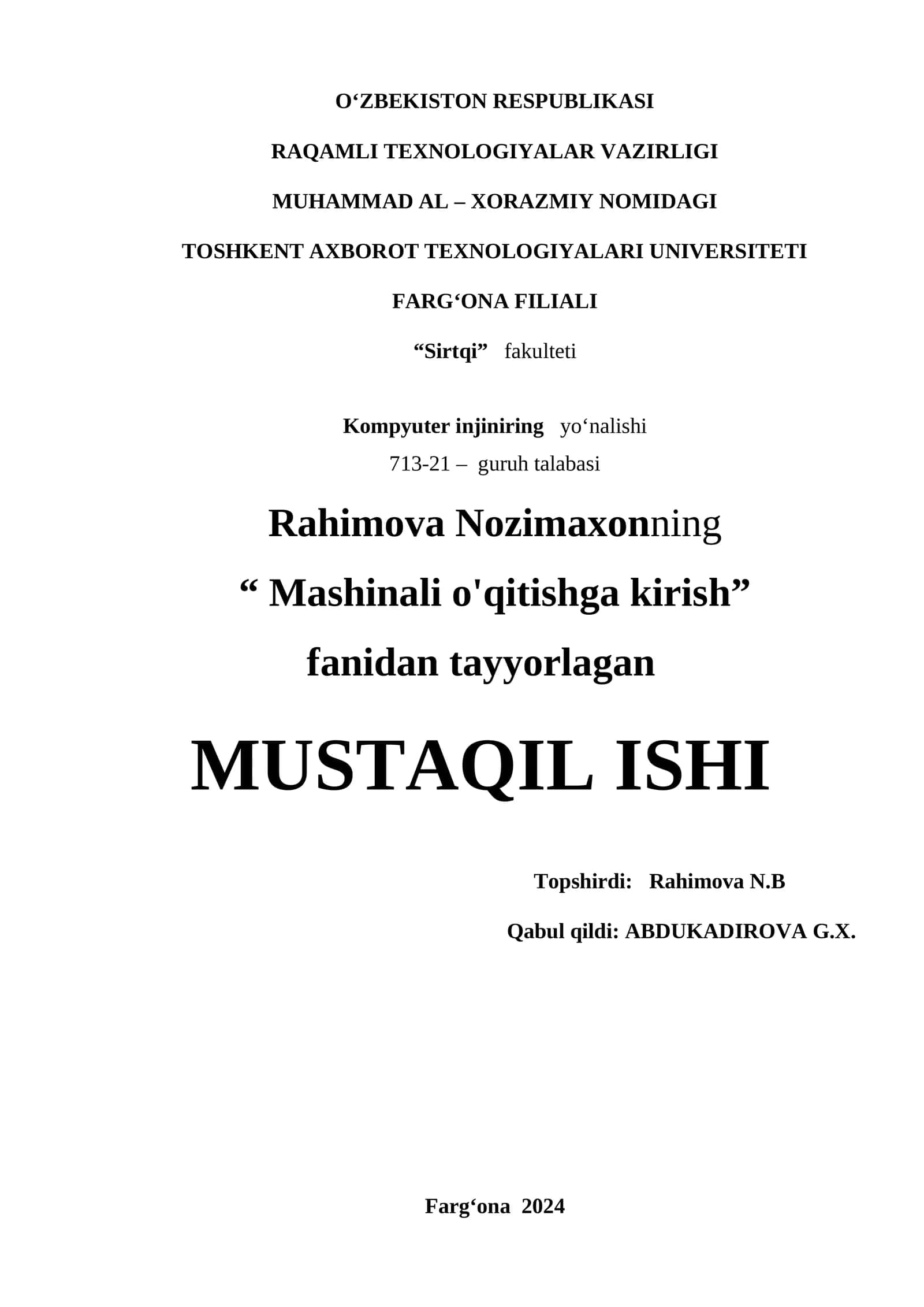 Tasniflash muammosi uchun logistik va softmax regressiya funksiyalaridan foydalanish 1