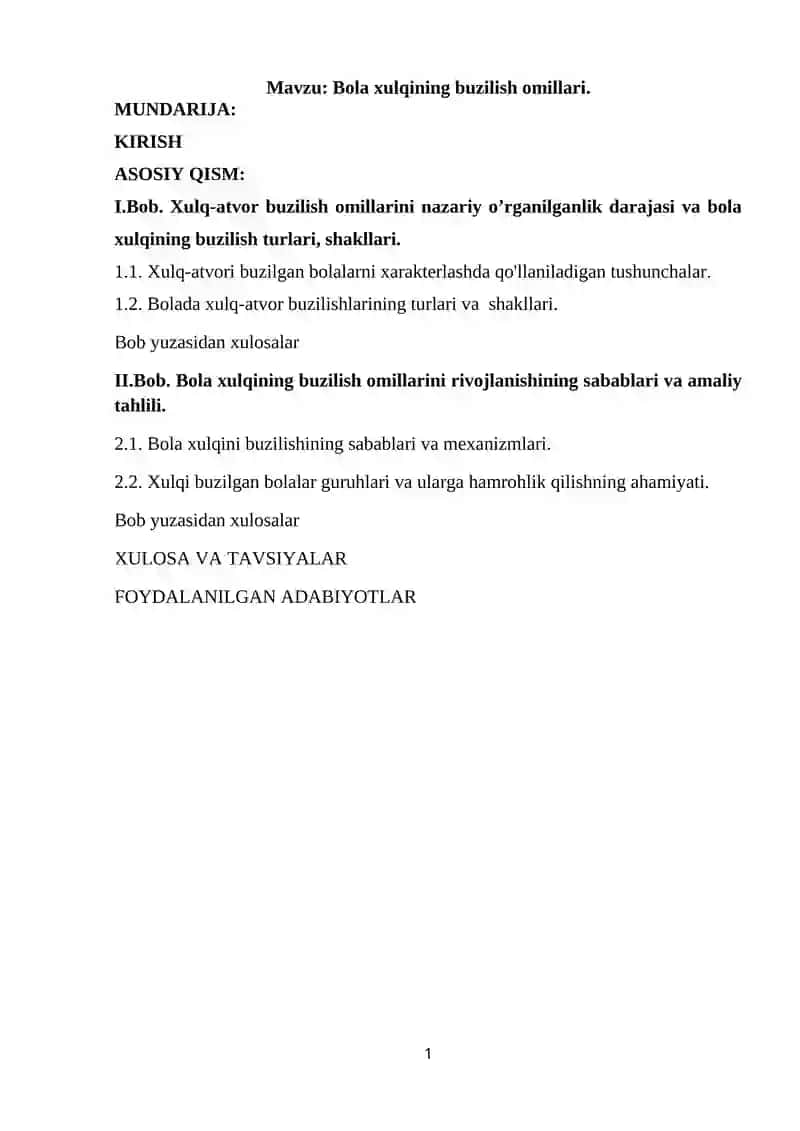 Bola xulqining buzilish omillari 1