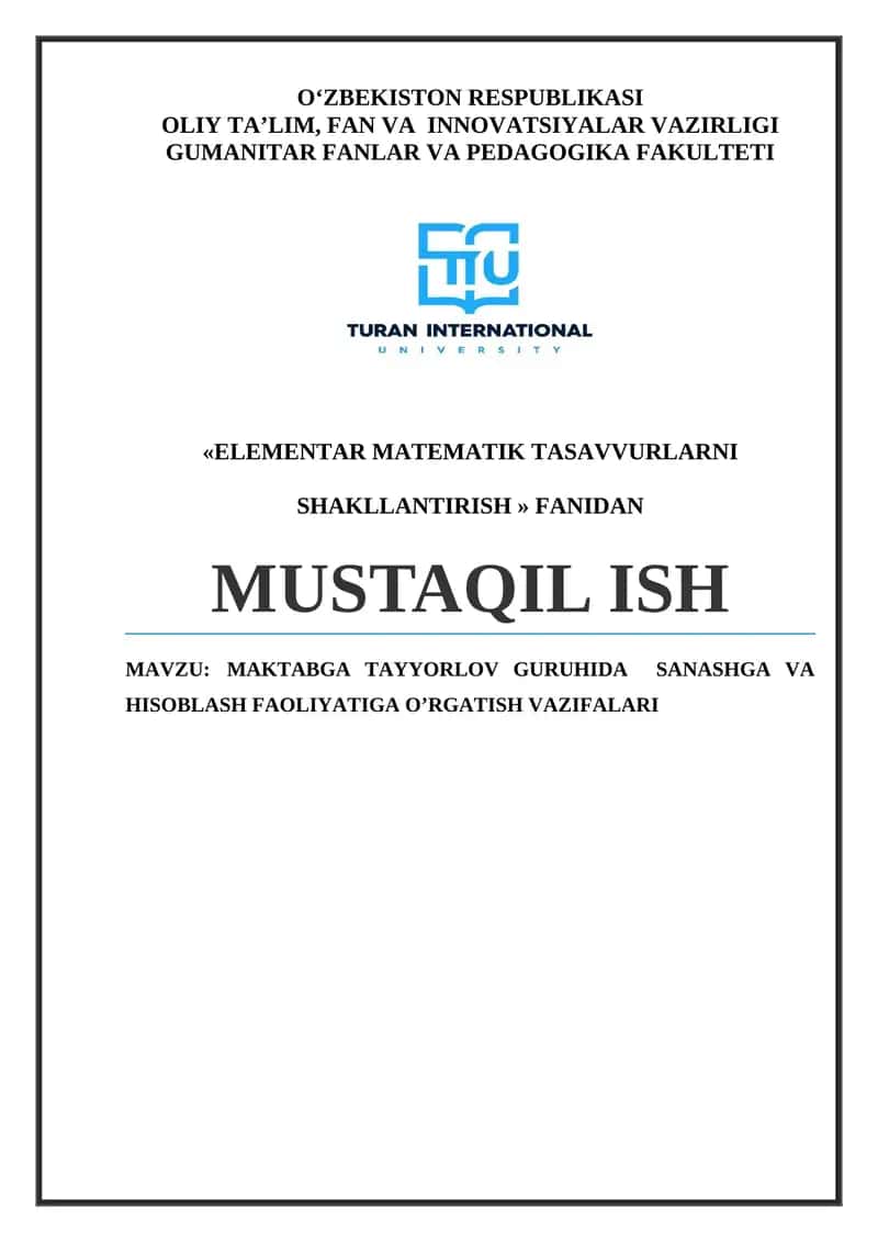 ELEMENTAR MATEMATIK TASAVVURLARNI SHAKLLANTIRISH 1