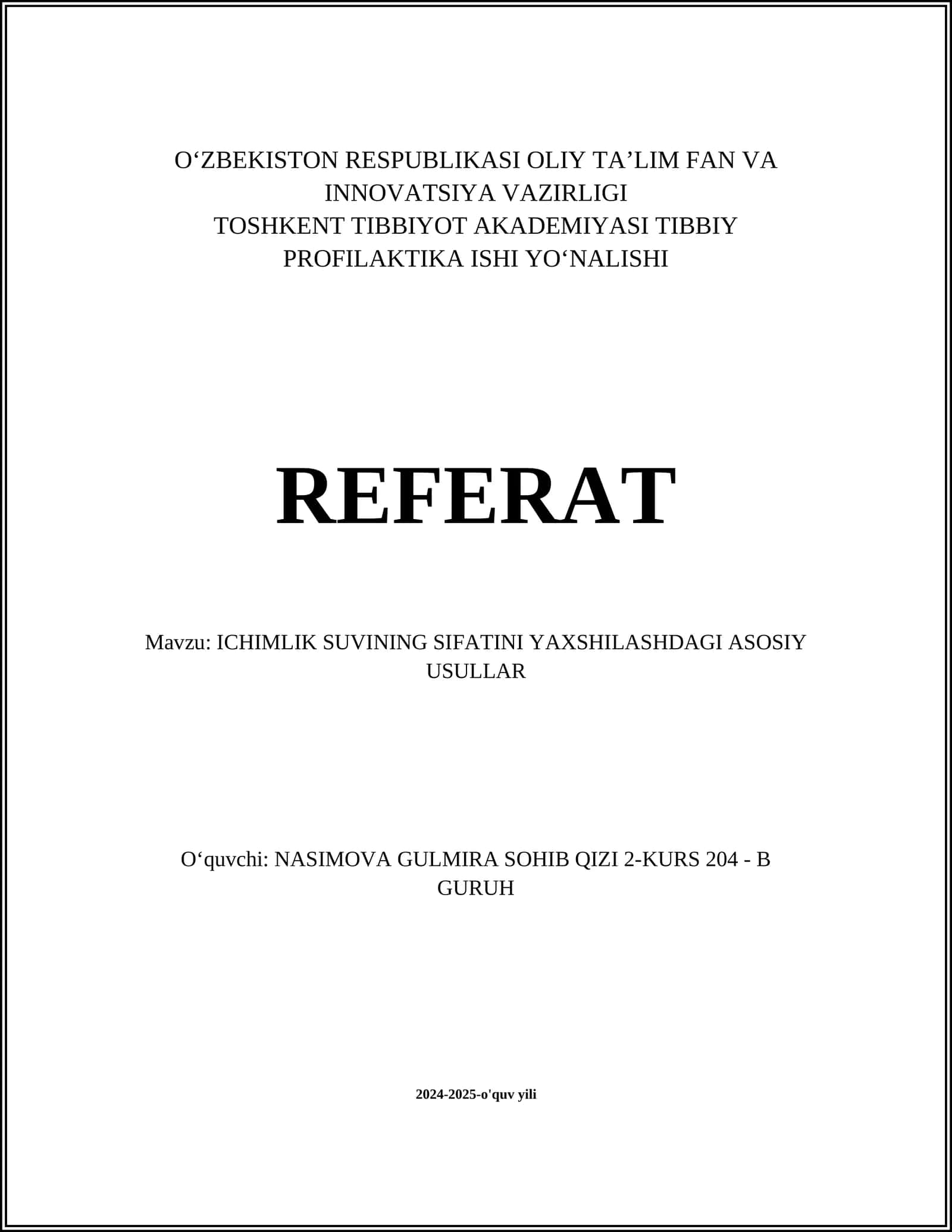 ICHIMLIK SUVINING SIFATINI YAXSHILASHDAGI ASOSIY USULLAR 1