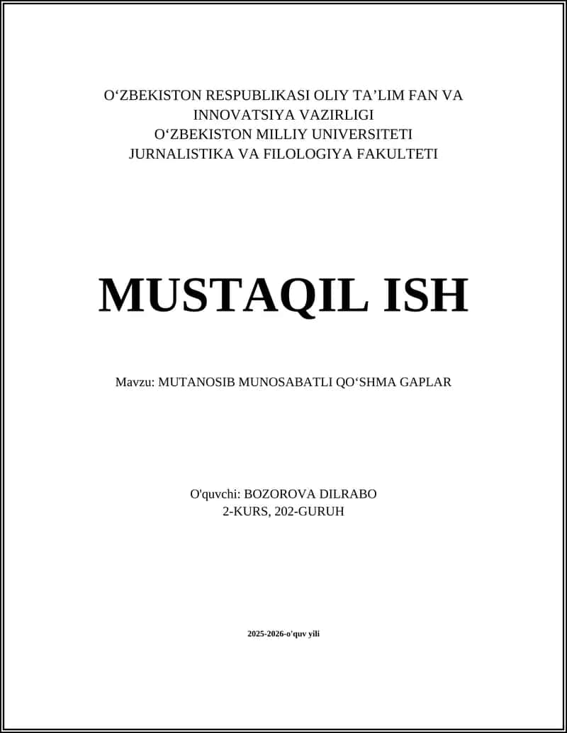 MUTANOSIB MUNOSABATLI QO'SHMA GAPLAR 1