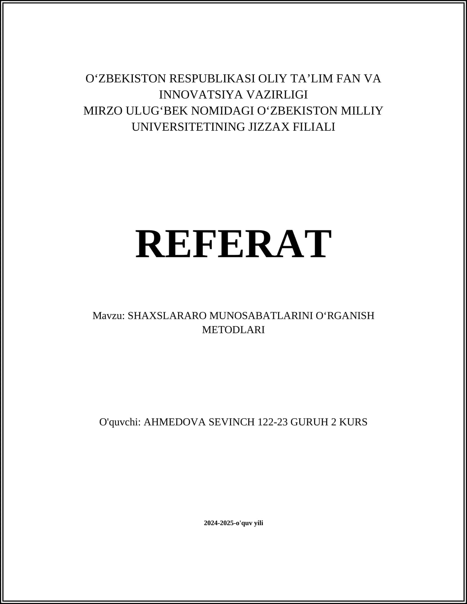 SHAXSLARARO MUNOSABATLARINI OʻRGANISH METODLARI 1