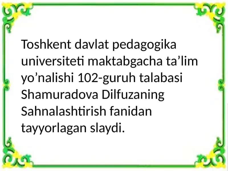 Sahnalashtirish faoliyati jarayonini dantayyorlash 1