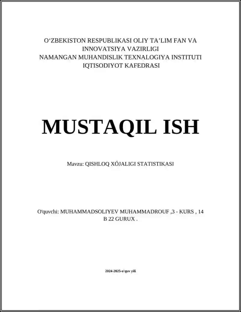QISHLOQ XÓJALIGI STATISTIKASI 1