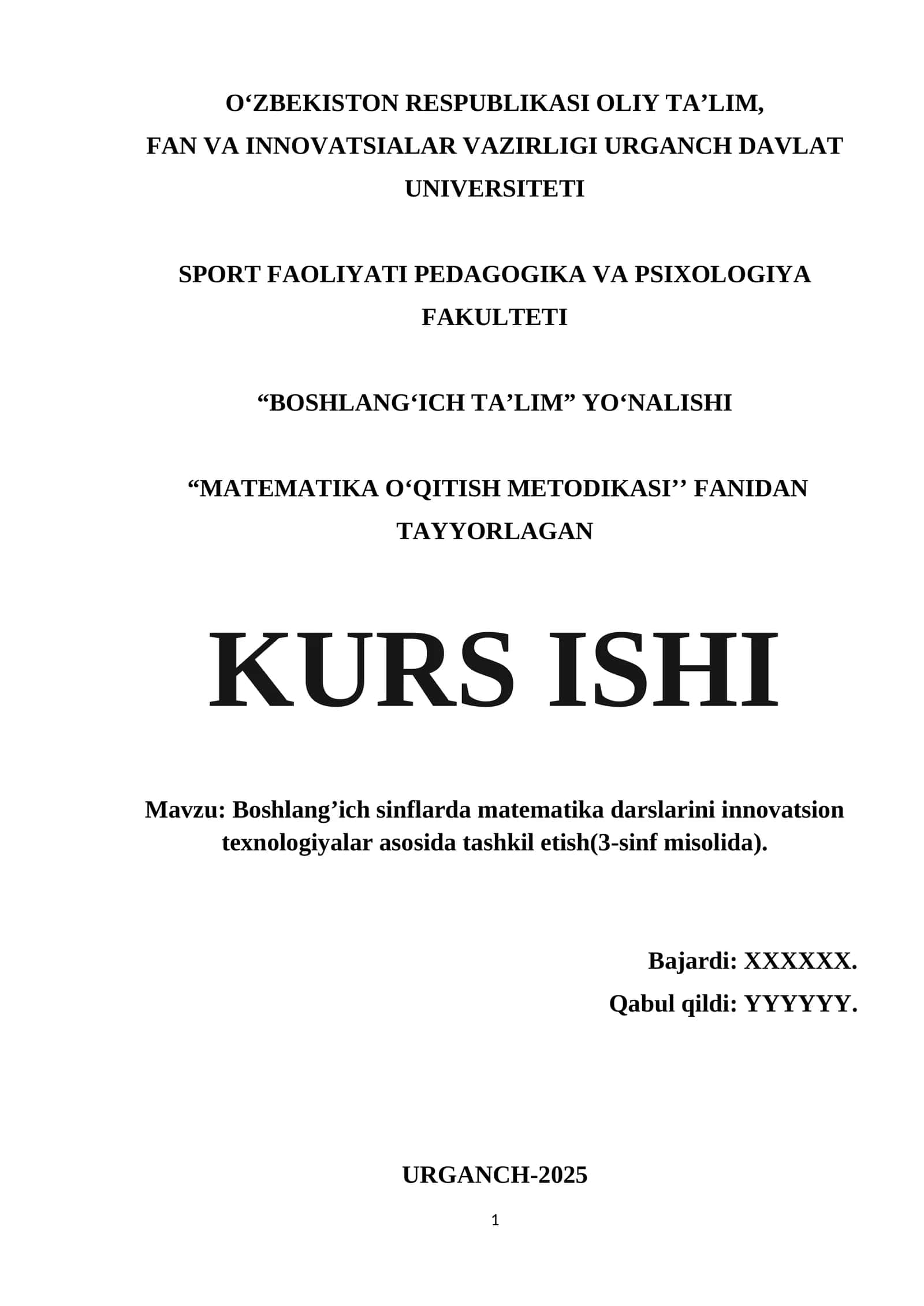Boshlang’ich sinflarda matematika darslarini innovatsion texnologiyalar asosida tashkil etish(3-sinf misolida). 1