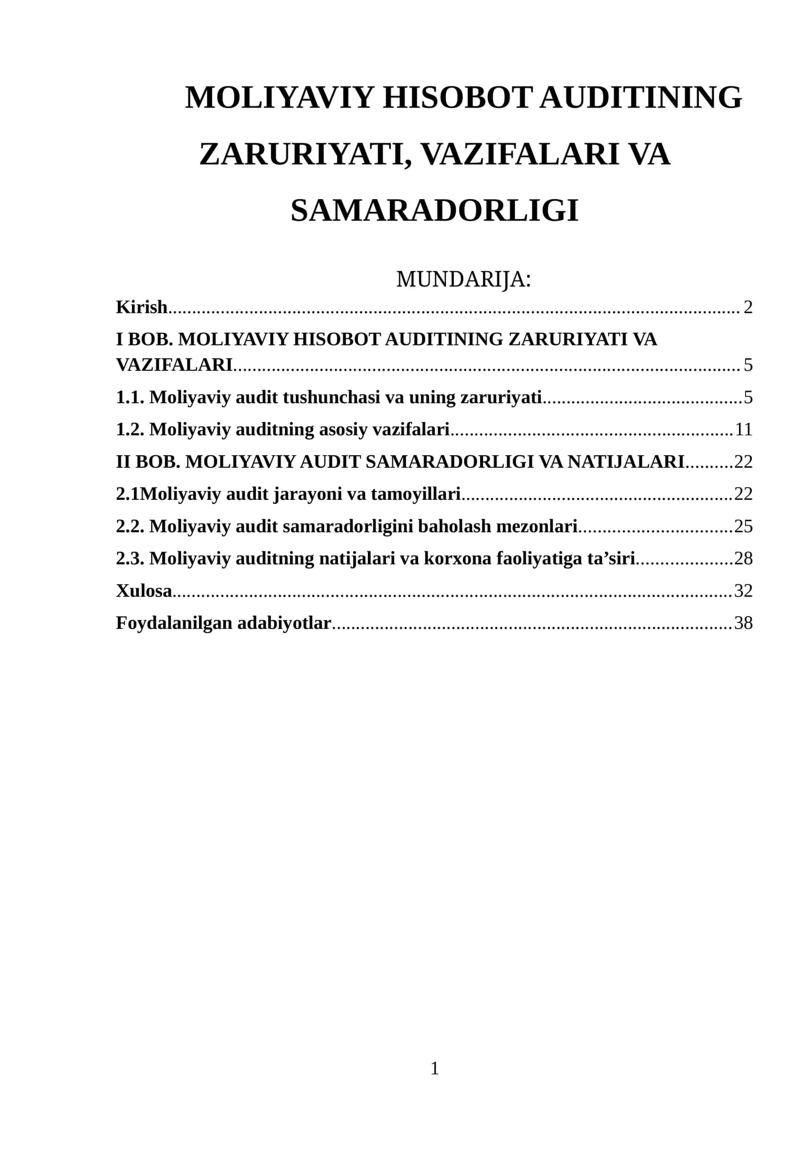MOLIYAVIY HISOBOT AUDITINING ZARURIYATI, VAZIFALARI VA SAMARADORLIGI 1