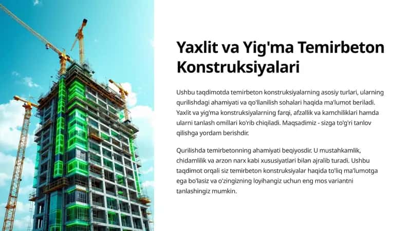 Yaxlit va Yig'ma Temirbeton Konstruksiyalari 1