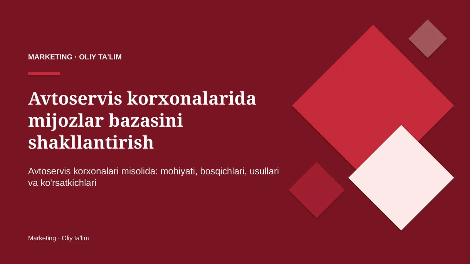 Avtoservis korxonalarida mijozlar bazasini shakllantirish 1
