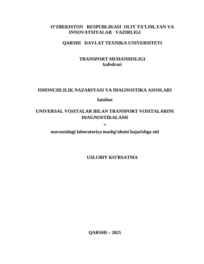 UNIVERSAL VOSITALAR BILAN TRANSPORT VOSITALARINI DIAGNOSTIKALASH 1