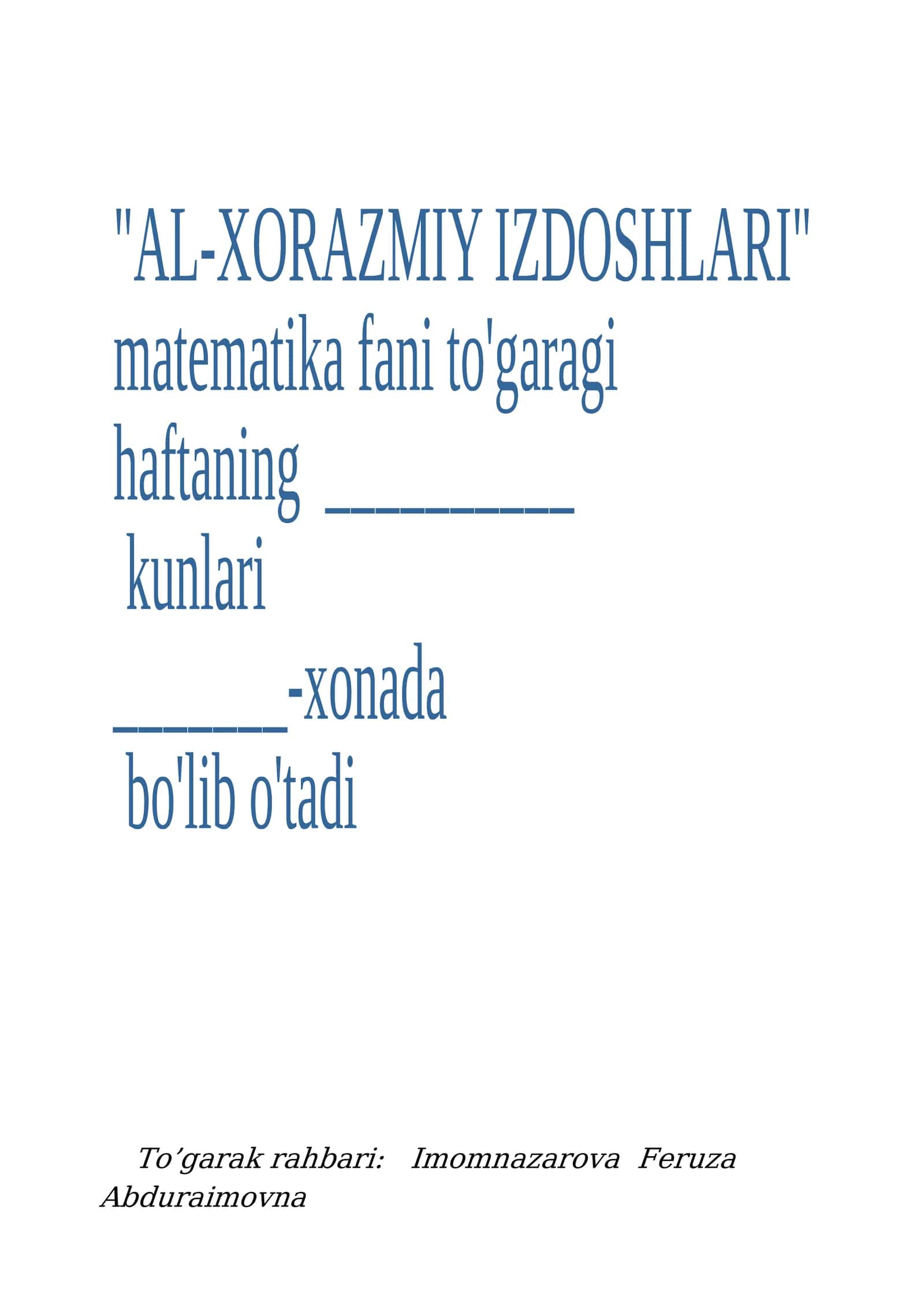 5-sinf Matematika fanidan to'garak konspekt 1