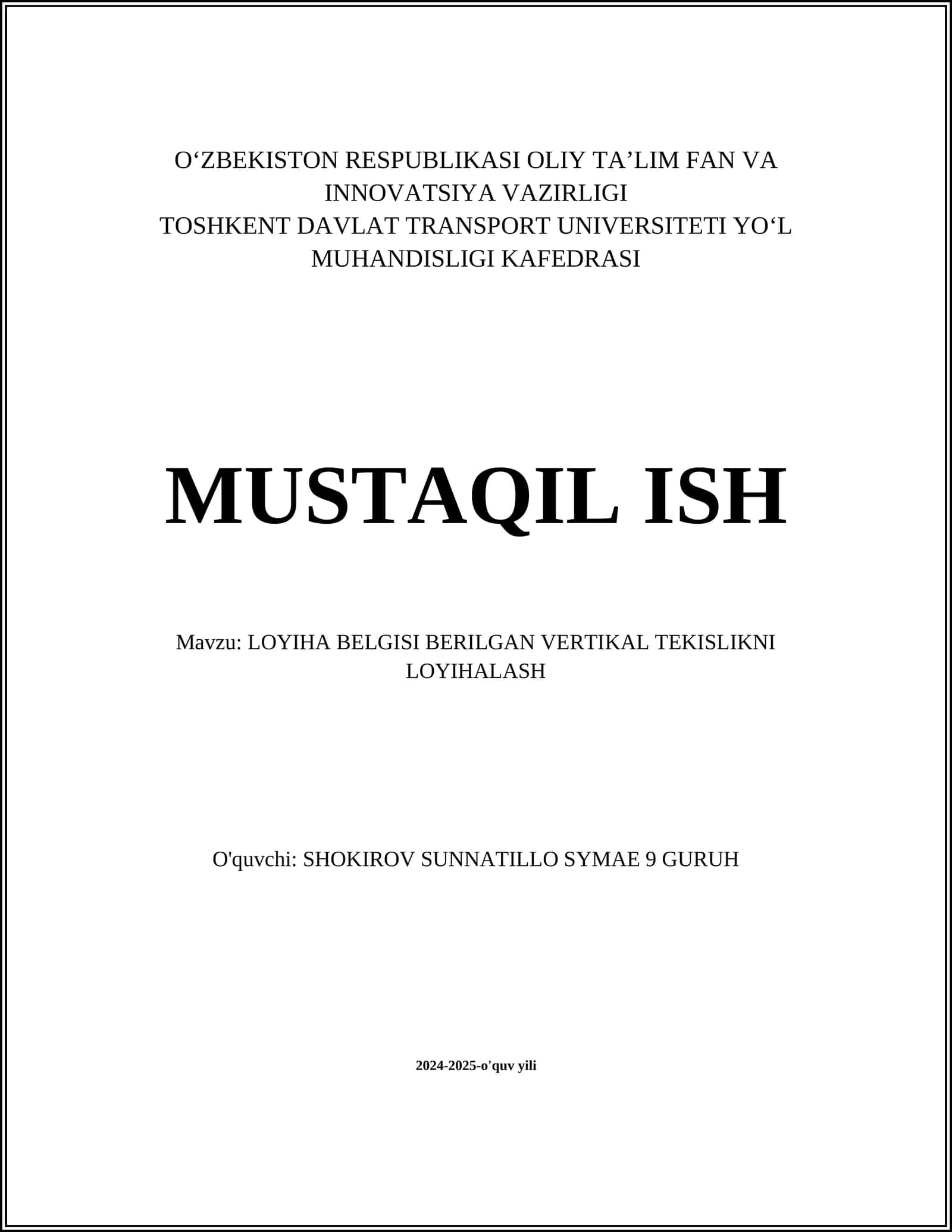 Vertikal Tekislikni Loyihalash 1