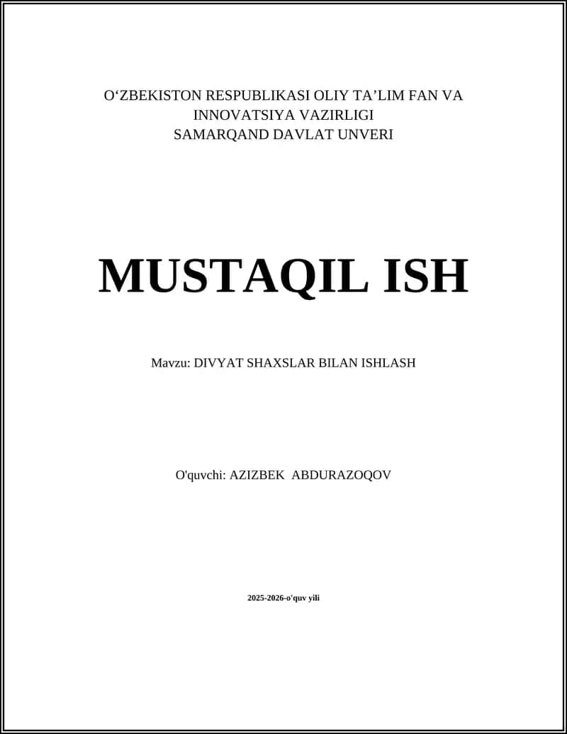 DIVYAT SHAXSLAR BILAN ISHLASH 1