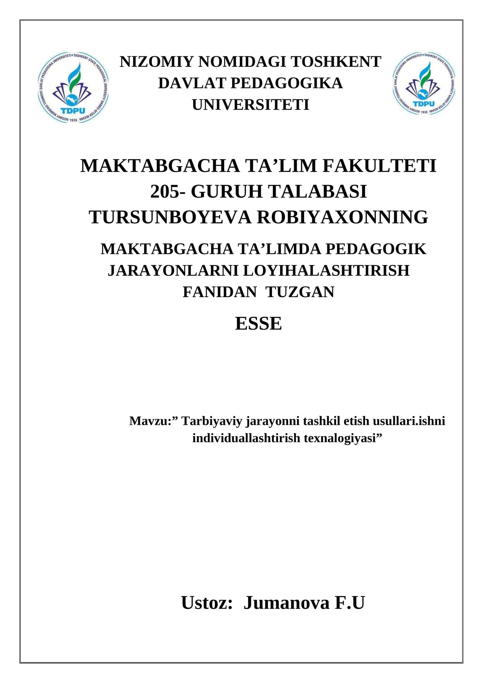 Tarbiyaviy jarayonni tashkil etish usullari 1