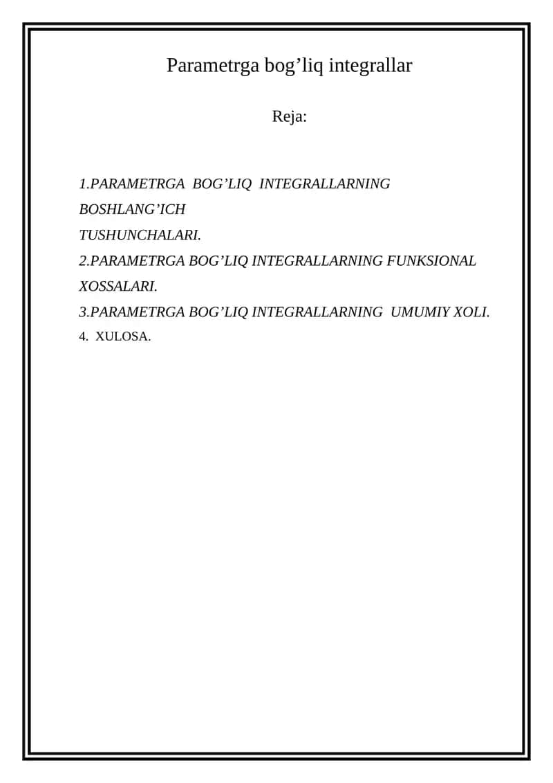 PARAMETRGA BOG’LIQ INTEGRALLAR 1