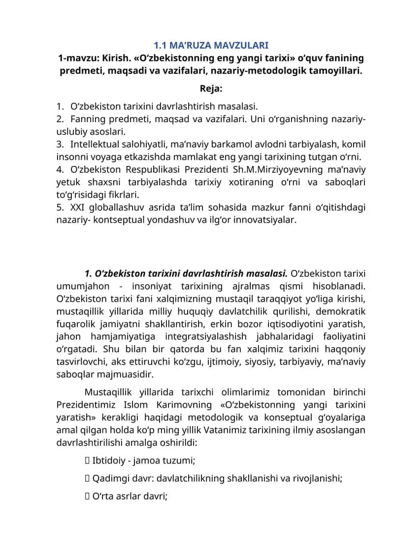 O‘zbekistonning eng yangi tarixi 1