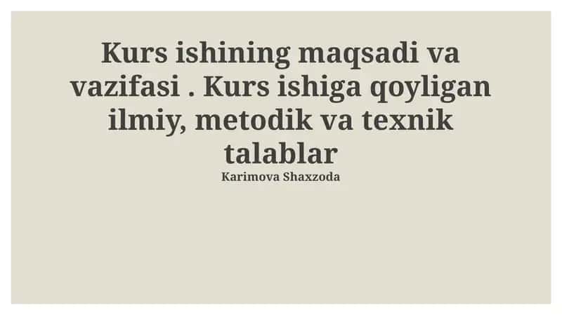 Kurs ishining maqsadi va vazifasi 1