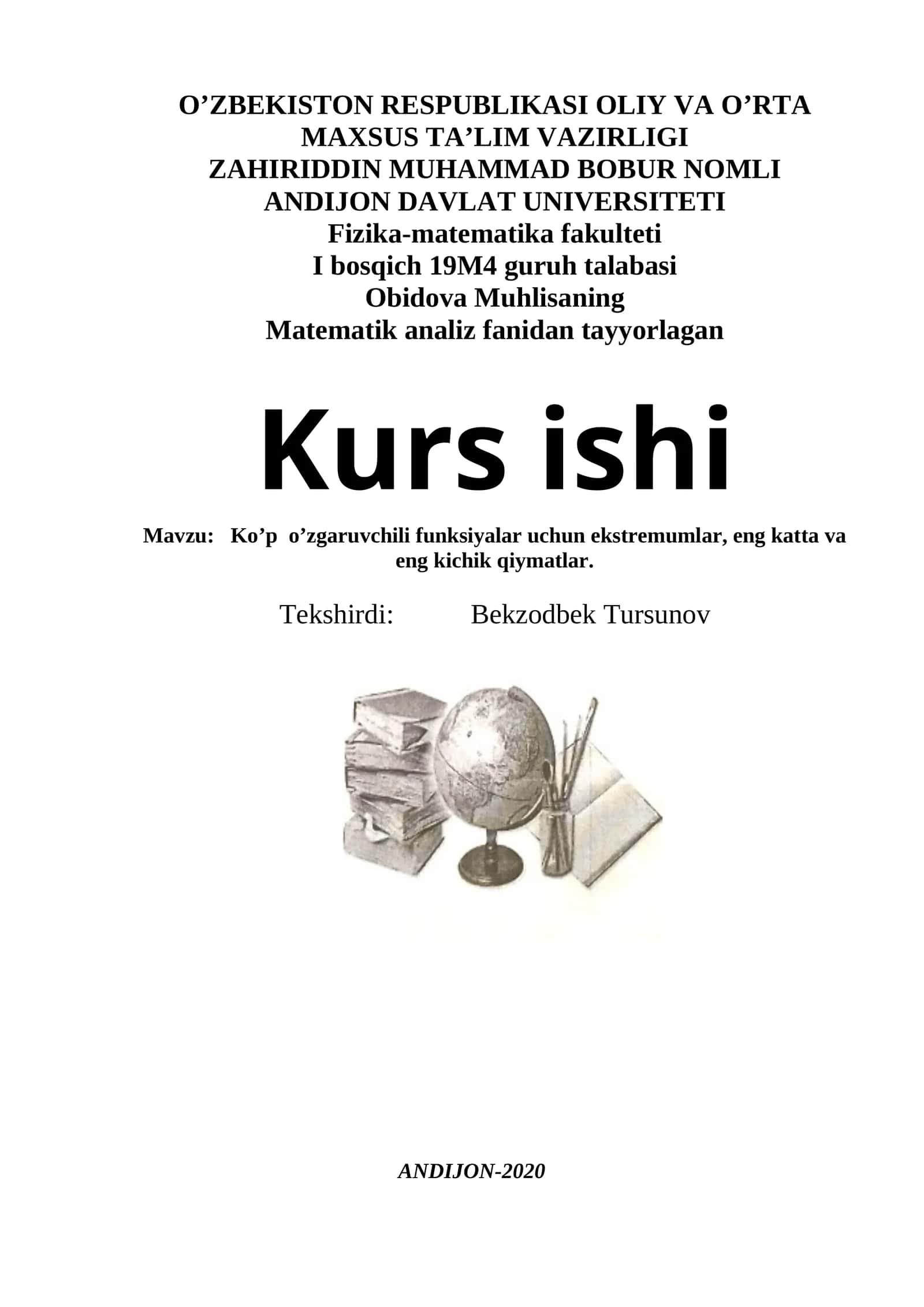 Ko’p o’zgaruvchili funksiyalar uchun ekstremumlar, eng katta va eng kichik qiymatlar 1