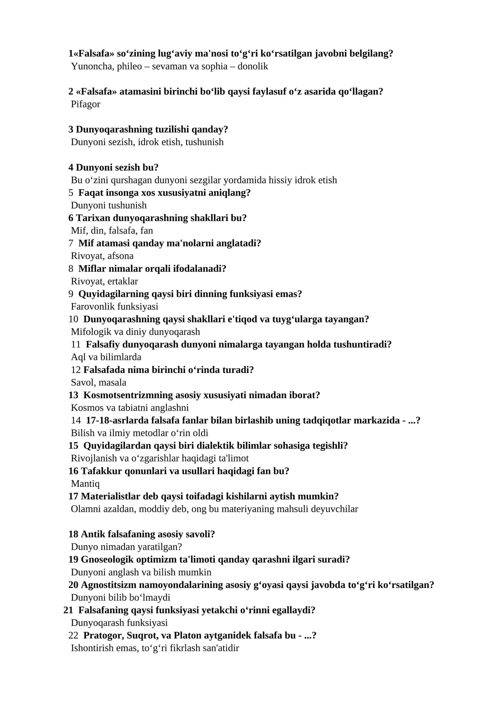 Falsafa savol va javoblar 1