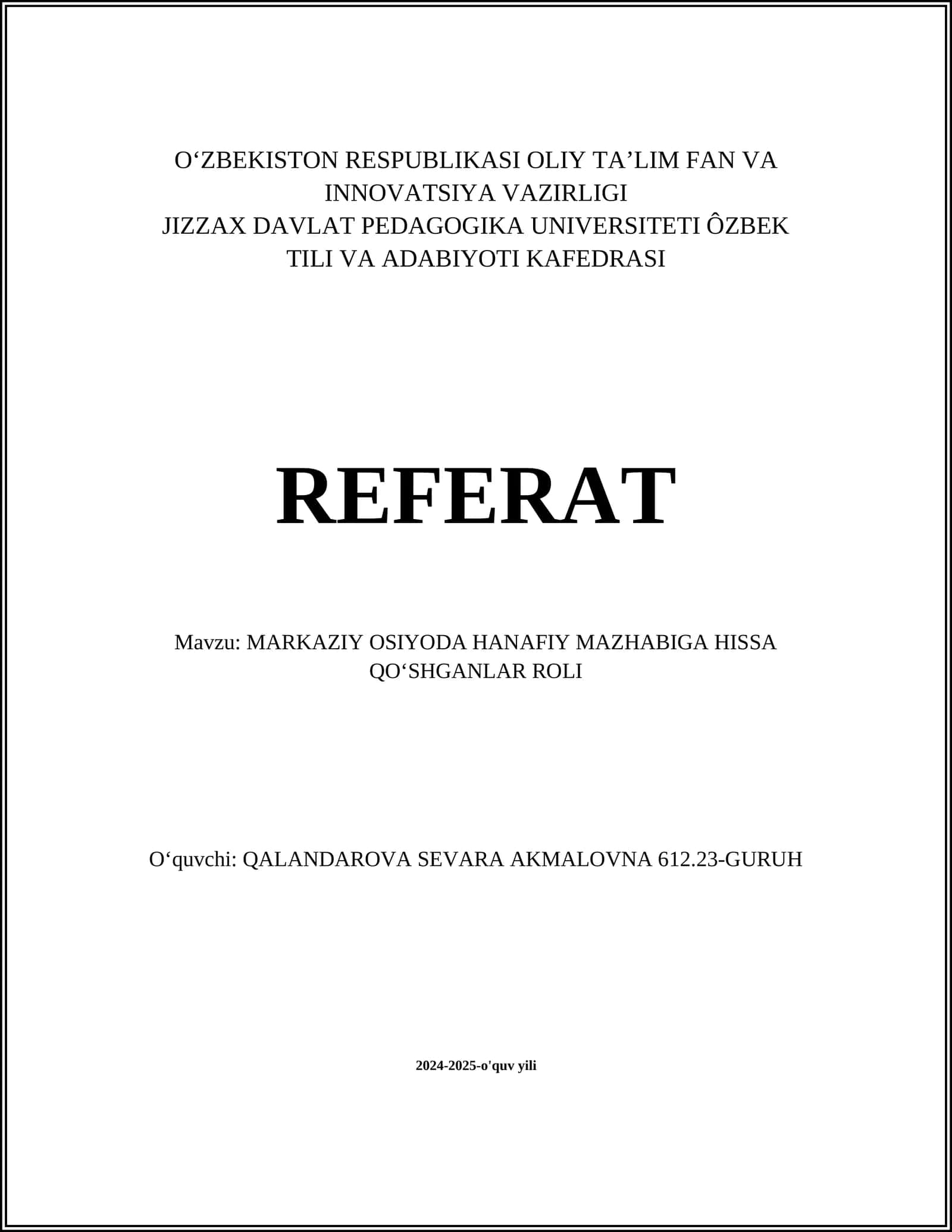 MARKAZIY OSIYODA HANAFIY MAZHABIGA HISSA QOʻSHGANLAR ROLI 1