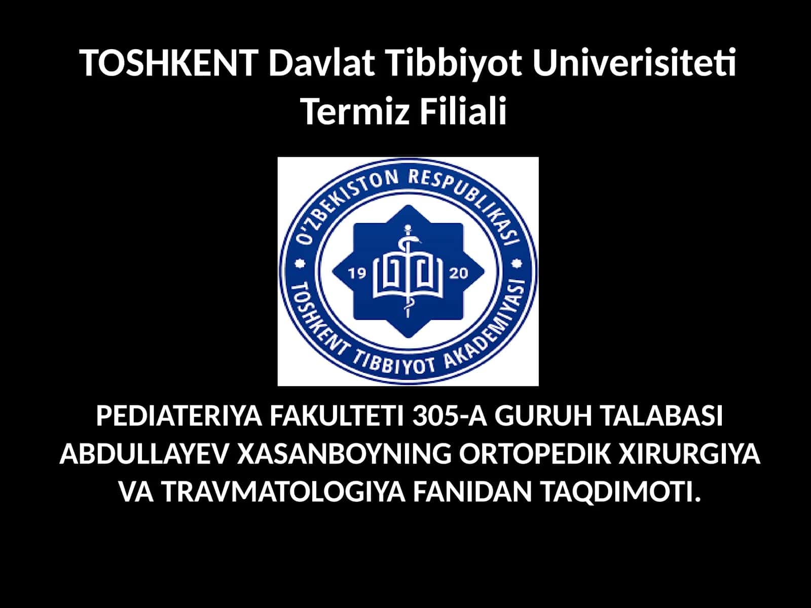 ORTOPEDIK XIRURGIYA VA TRAVMATOLOGIYA 1