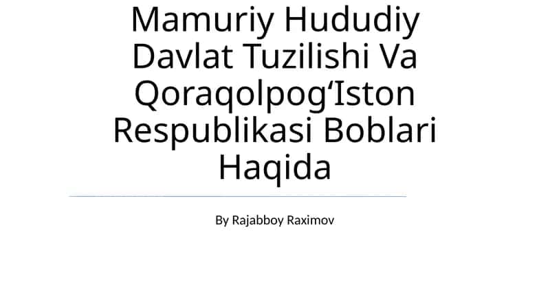 Konstitutsiyadagi Oʻzbekiston Mamuriy Hududiy Davlat Tuzilishi Va QoraqolpogʻIston Respublikasi Boblari Haqida 1