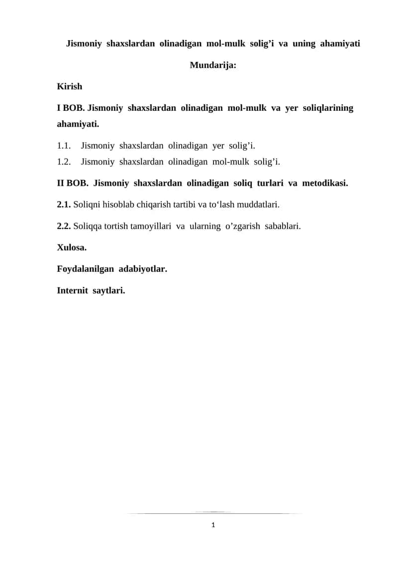Jismoniy shaxslardan olinadigan mol-mulk solig’i va uning ahamiyati 1
