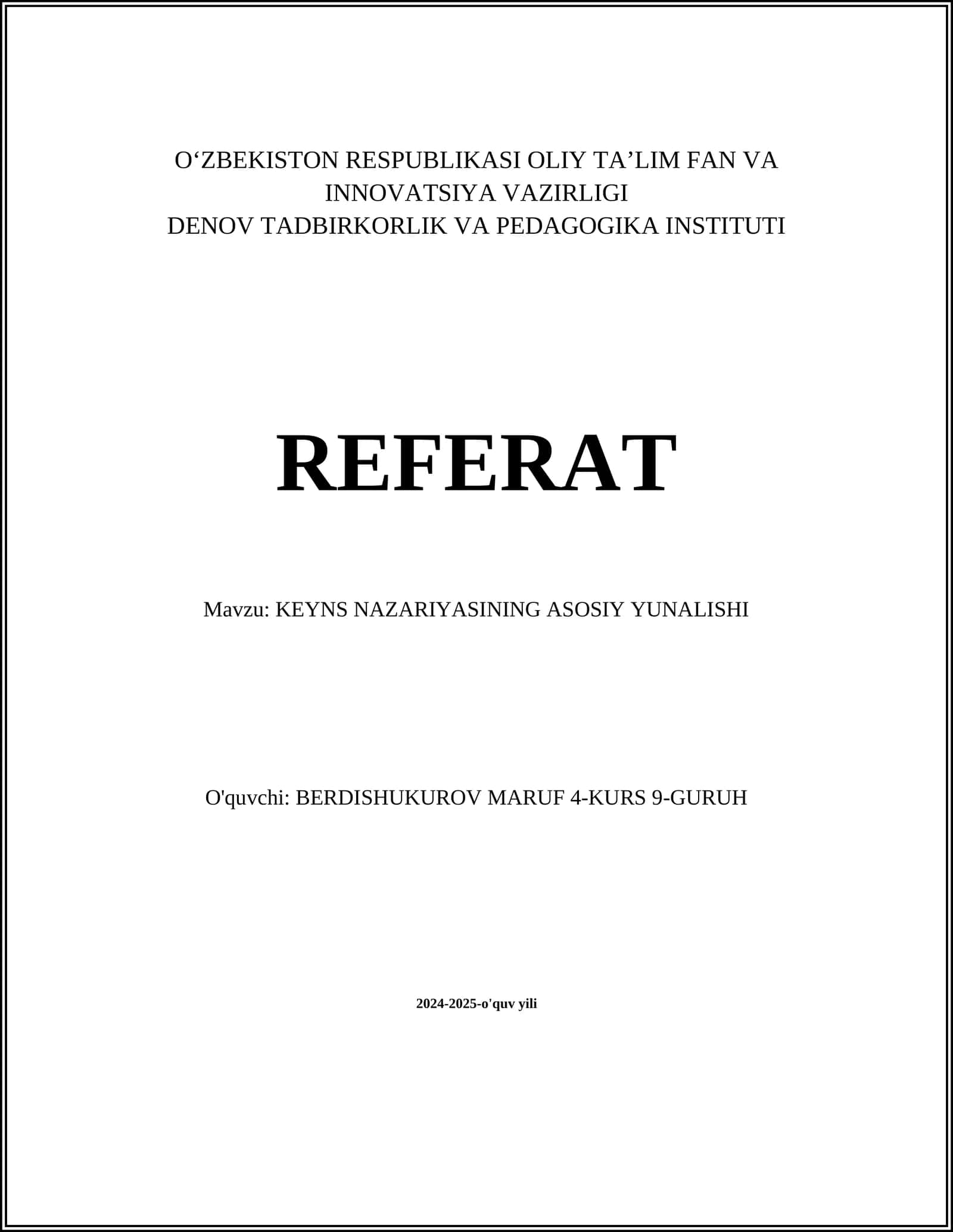 KEYNS NAZARIYASINING ASOSIY YUNALISHI 1