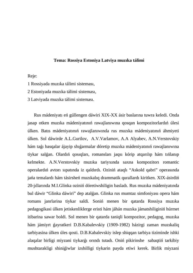 Rossiya Estoniya Latviya muzıka tálimi 1