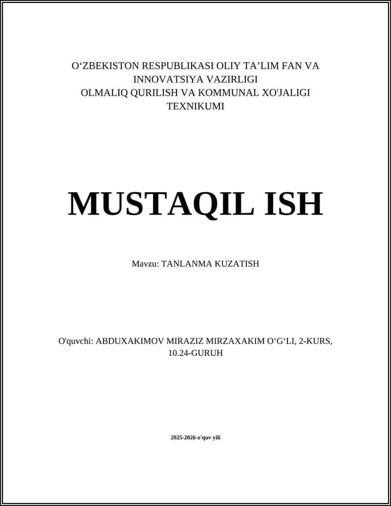 Tanlanma Kuzatish 1