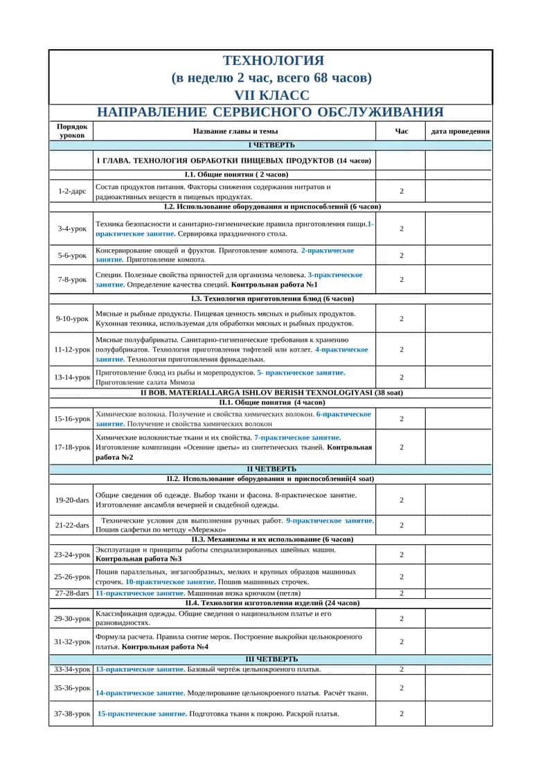 TEXНОЛОГИЯ VII КЛАСС НАПРАВЛЕНИЕ СЕРВИСНОГО ОБСЛУЖИВАНИЯ 1
