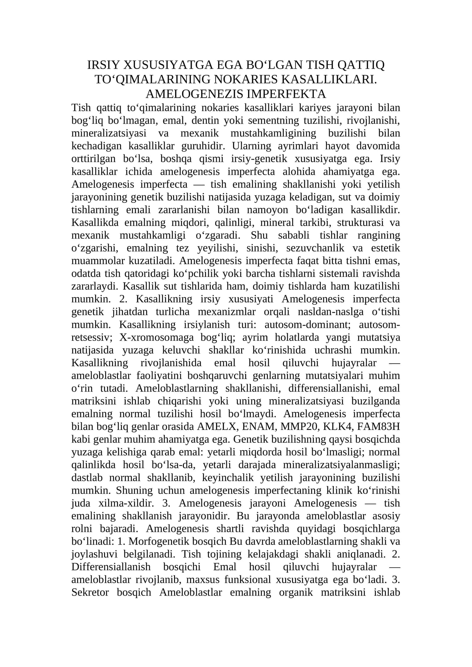 Tish qattiq to‘qimalarining nokaries kasalliklari 1