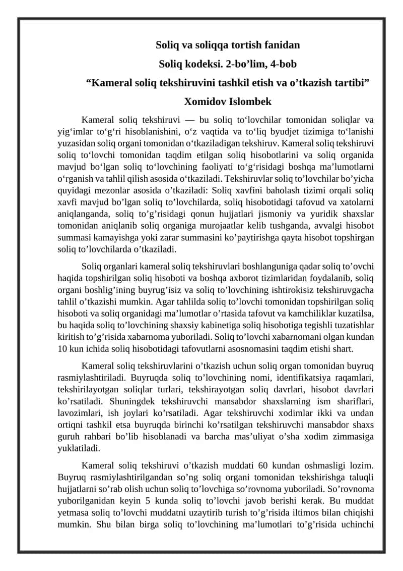 Kameral soliq tekshiruvi 1