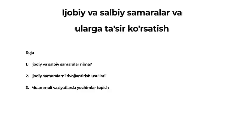 Ijodiy va Salbiy Samaralar 1