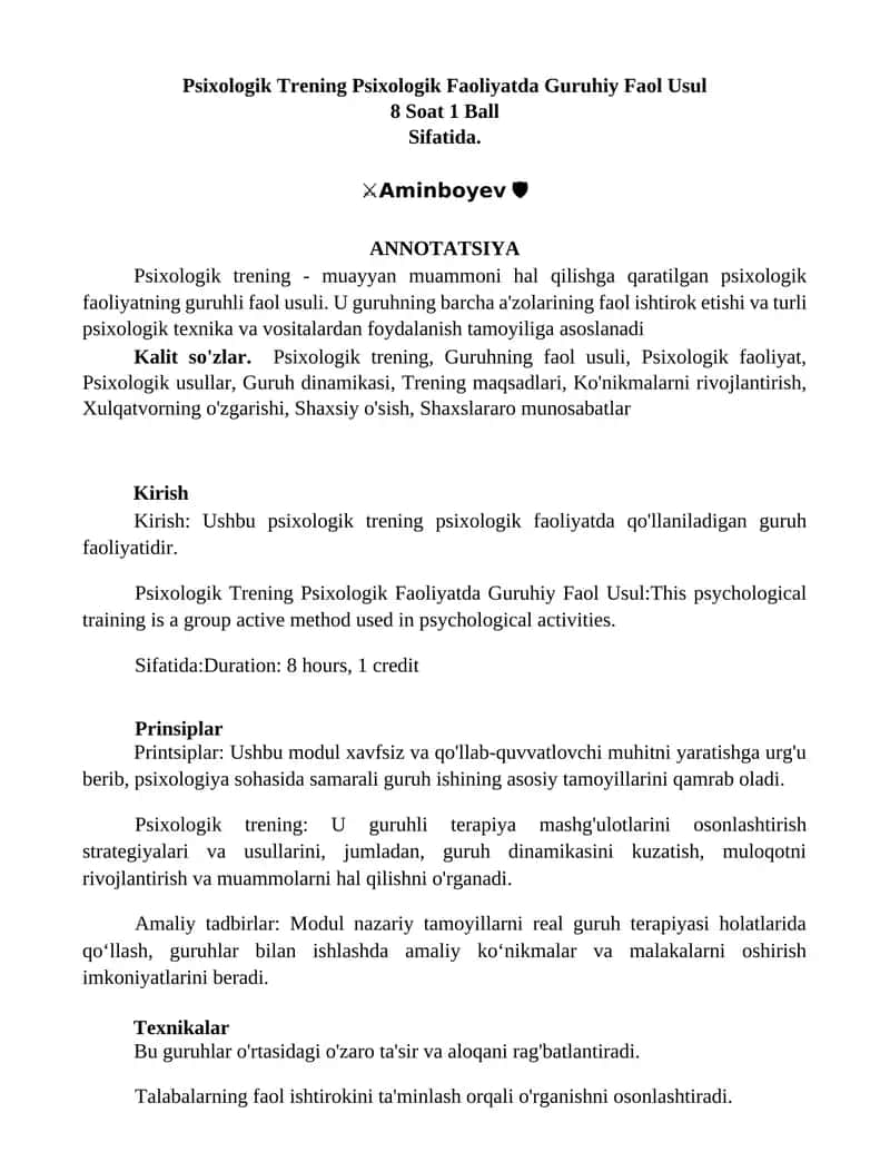 Psixologik Trening Psixologik Faoliyatda Guruhiy Faol Usul 1